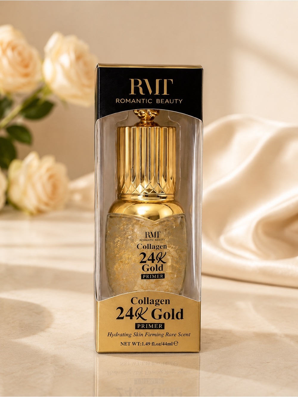 Romantic Beauty 24K Gold Collagen Face Primer Rose Scent 44ml NWT